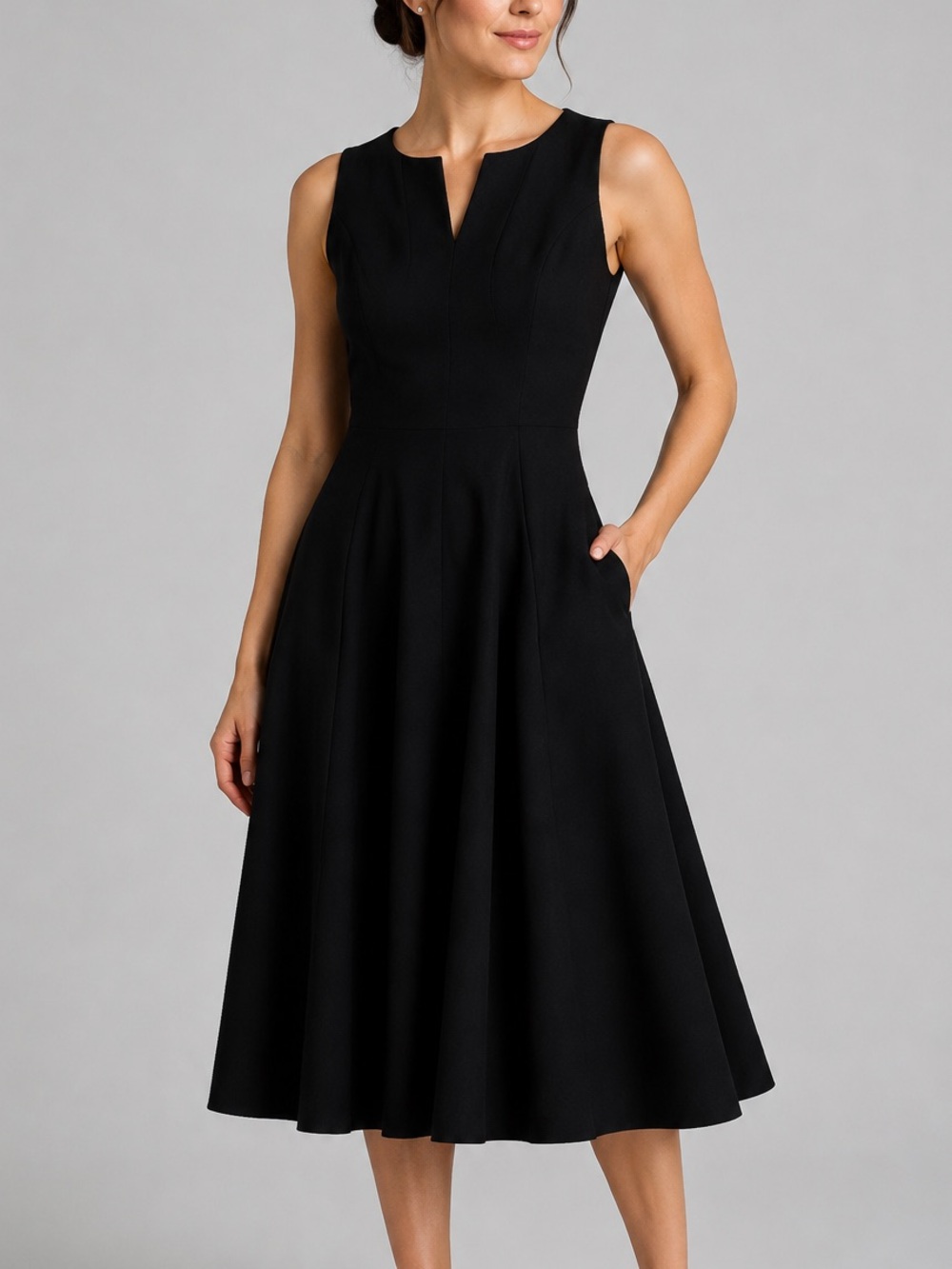 🆕🖤AQUA Midi Dress Classic Office Soft Little Black Dress Bloomingdale’s Office